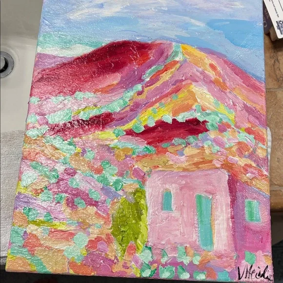 Pink Casa In Southwest”“An Original art AcrylicPainting 16”x12”x1.5” Original